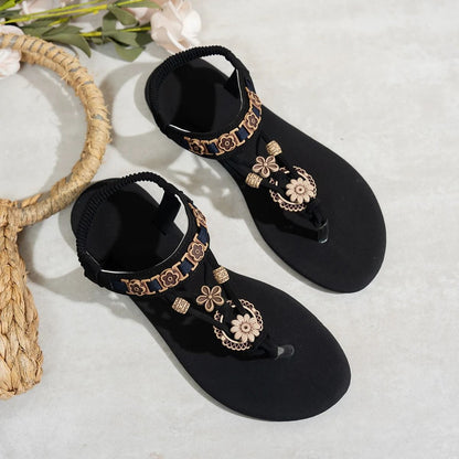 Womens Bohemian Style Elastic Flat Sandals With Round Toe 3