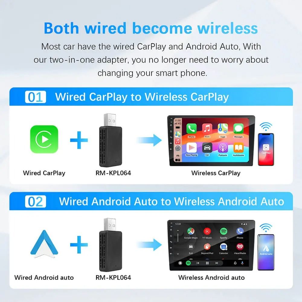 2 In 1 Wired To Wireless CarPlay And Android Auto Adapter USB Plug And Play 2