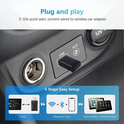 2 In 1 Wired To Wireless CarPlay And Android Auto Adapter USB Plug And Play 3