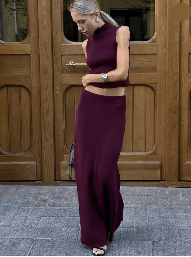 Elegant Womens Knitted Two Piece Skirt Set Summer Fashion Outfit 4