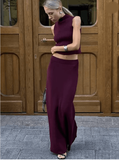 Elegant Womens Knitted Two Piece Skirt Set Summer Fashion Outfit 4