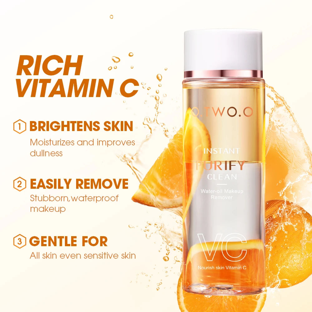 Water Oil Makeup Remover, Gentle VC Essence Cleanser, Full Face Purify and Moisturize, Removes Stubborn Makeup Easily