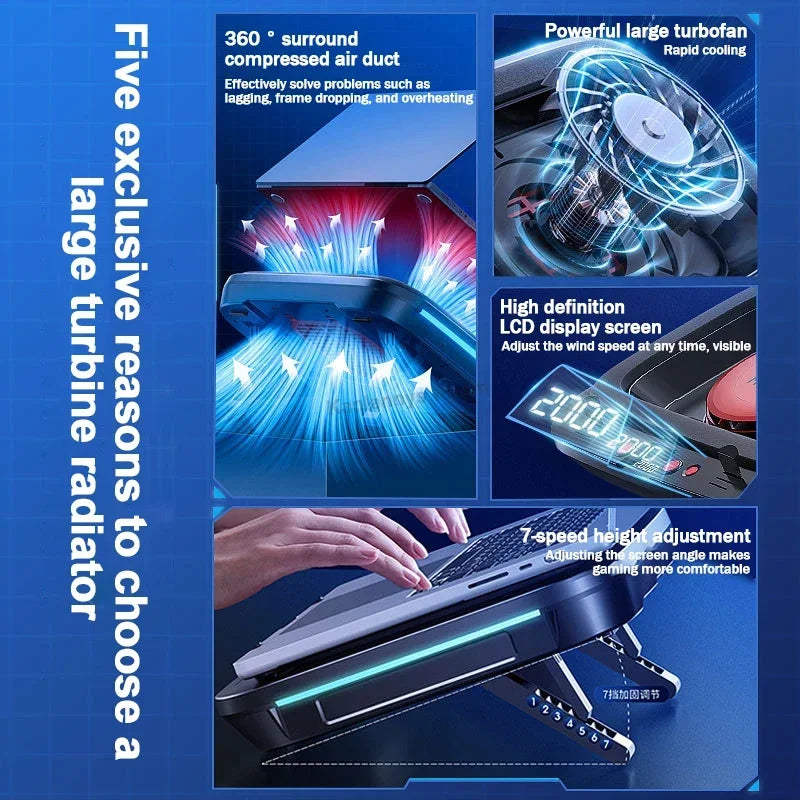 Angle Adjustable Notebook Powerful Fan Cooling Pad Game Laptop Cooler Strong Wind Kickstand Base Br 5