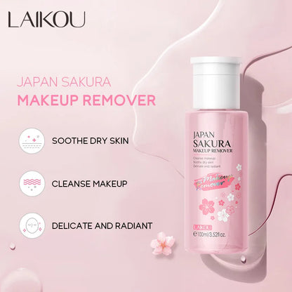 Sakura Makeup Remover Water 100ml, Cherry Blossom Extract Deep Cleansing Face Pores, Gentle Refreshing Makeup Remover