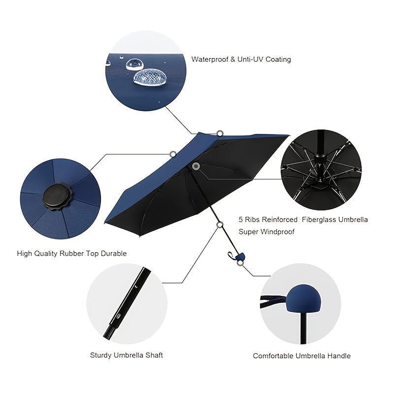 Compact Travel Mini Umbrella with UV Protection, 5 Fold Ultra Lightweight, Portable Manual Sunshade Umbrella