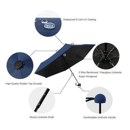 Compact Travel Mini Umbrella with UV Protection, 5 Fold Ultra Lightweight, Portable Manual Sunshade Umbrella