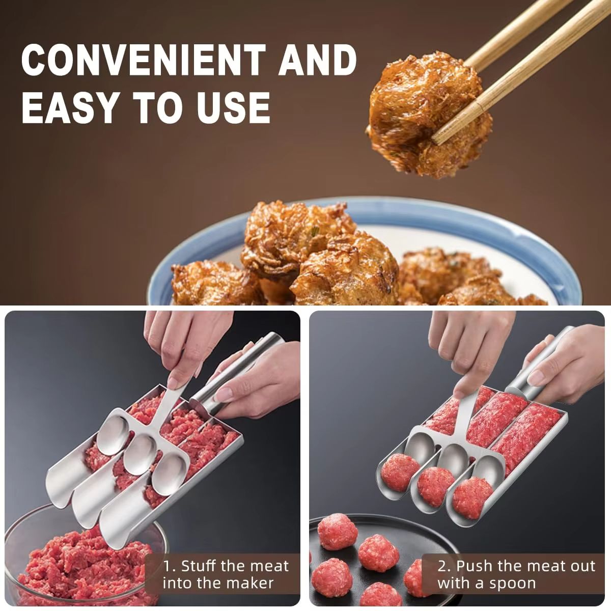 EasyRelease NonStick Meatball Maker Spoon  Manual Kitchen Tool For Perfect Meatballs  Fish Balls 5