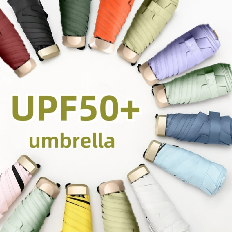 UPF50+ Mini Sun Umbrella, Small Pocket Rain, Travel Umbrella with Vinyl Folding Design for Ultimate UV Protection Sun