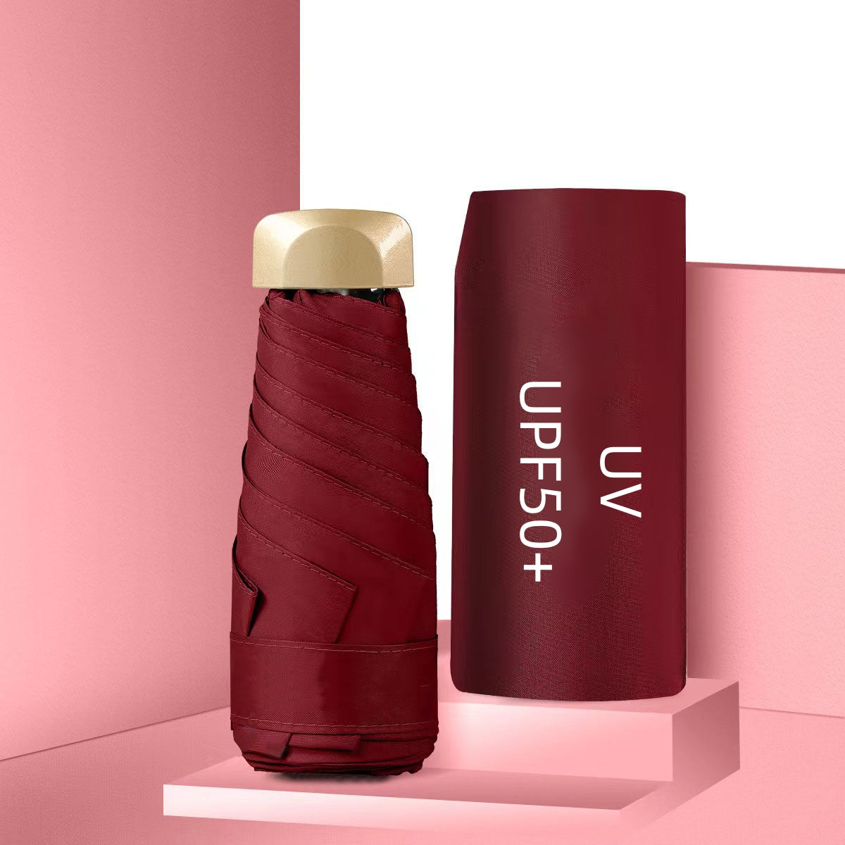 UPF50+ Mini Sun Umbrella, Small Pocket Rain, Travel Umbrella with Vinyl Folding Design for Ultimate UV Protection Sun