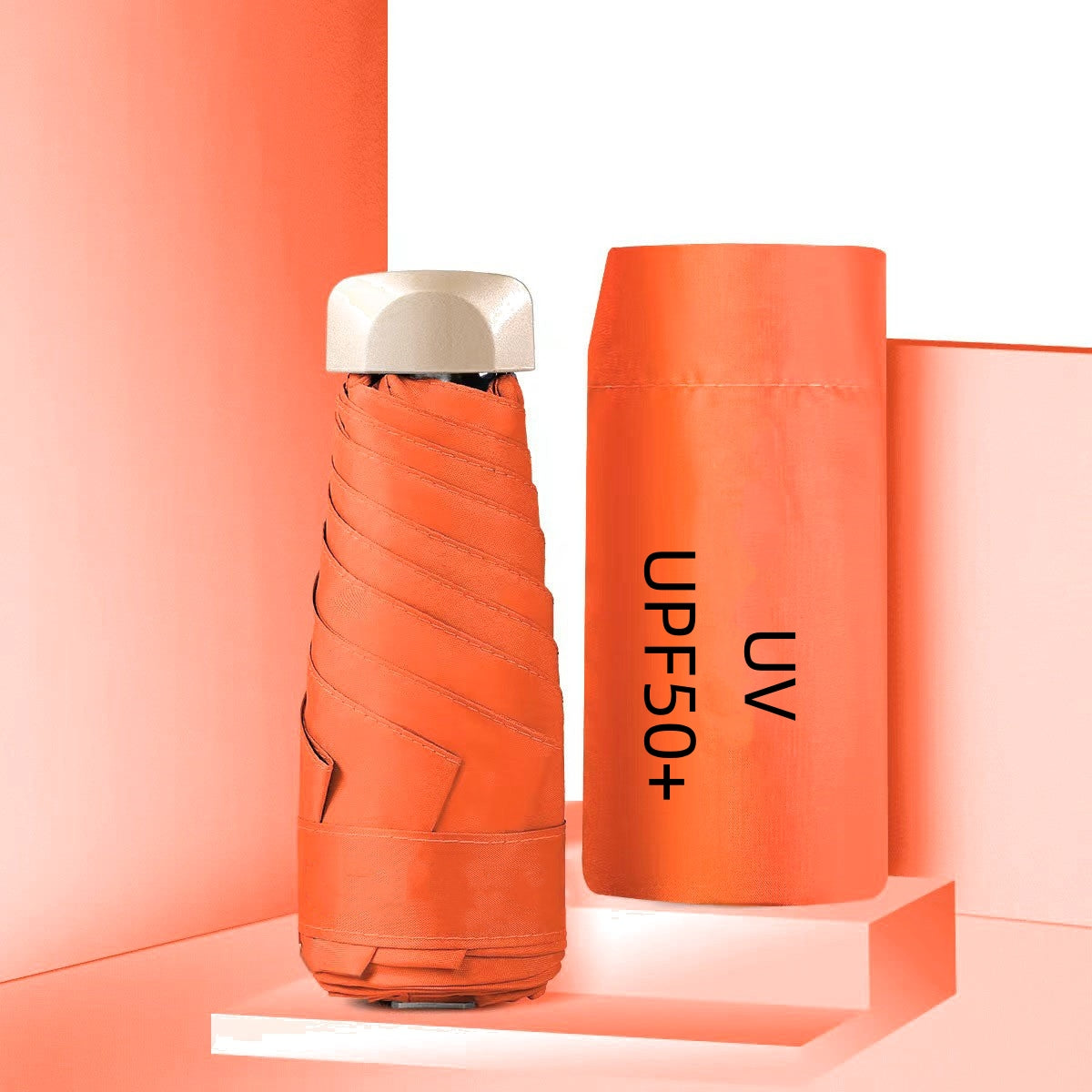 UPF50+ Mini Sun Umbrella, Small Pocket Rain, Travel Umbrella with Vinyl Folding Design for Ultimate UV Protection Sun