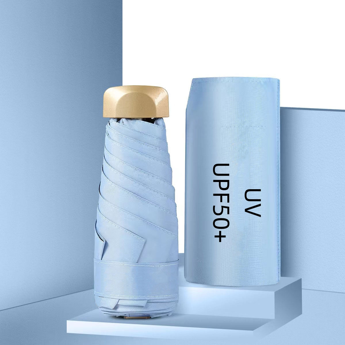 UPF50+ Mini Sun Umbrella, Small Pocket Rain, Travel Umbrella with Vinyl Folding Design for Ultimate UV Protection Sun