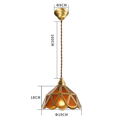 IWHD Japanese Style Vintage Pendant Lamp Slag Glass  Polished Copper LED Hanglamp For Bedroom Bar C 1