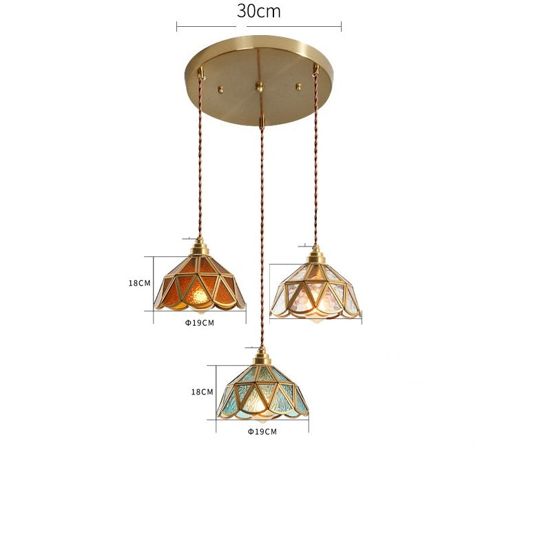 IWHD Japanese Style Vintage Pendant Lamp Slag Glass  Polished Copper LED Hanglamp For Bedroom Bar C 9
