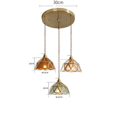 IWHD Japanese Style Vintage Pendant Lamp Slag Glass  Polished Copper LED Hanglamp For Bedroom Bar C 9