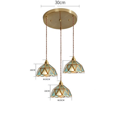 IWHD Japanese Style Vintage Pendant Lamp Slag Glass  Polished Copper LED Hanglamp For Bedroom Bar C 12