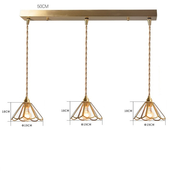 IWHD Japanese Style Vintage Pendant Lamp Slag Glass  Polished Copper LED Hanglamp For Bedroom Bar C 14