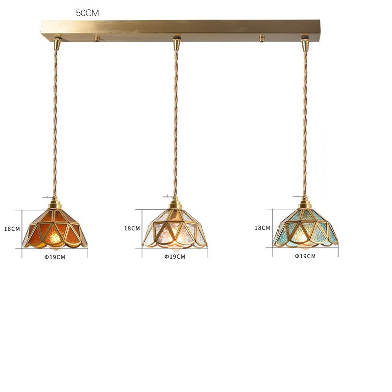 IWHD Japanese Style Vintage Pendant Lamp Slag Glass  Polished Copper LED Hanglamp For Bedroom Bar C 16
