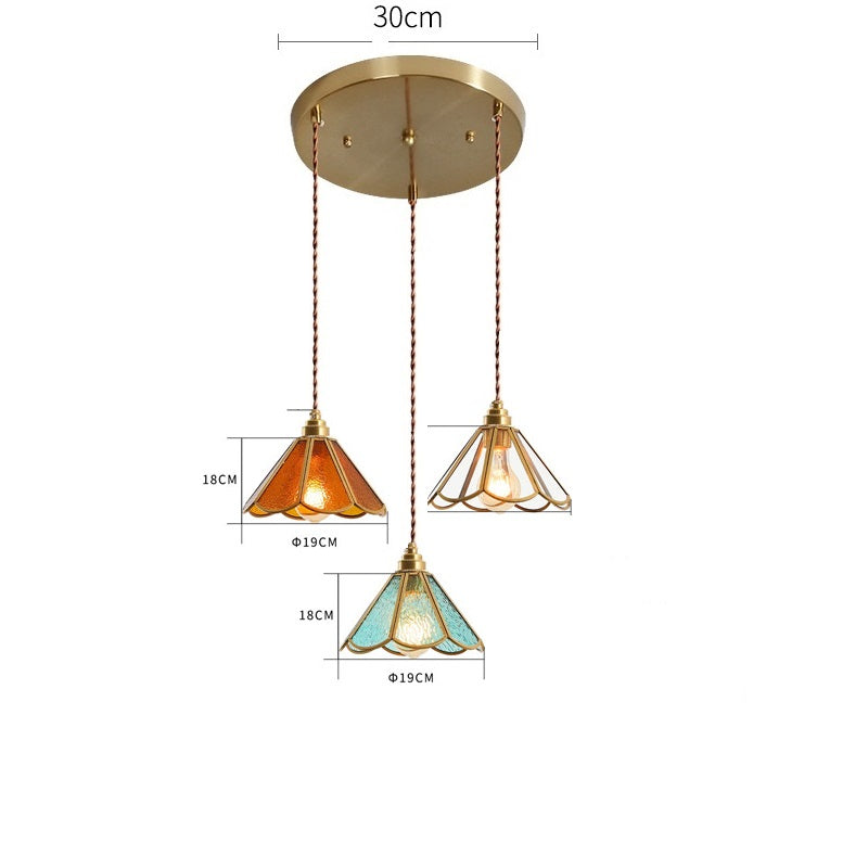 IWHD Japanese Style Vintage Pendant Lamp Slag Glass  Polished Copper LED Hanglamp For Bedroom Bar C 18