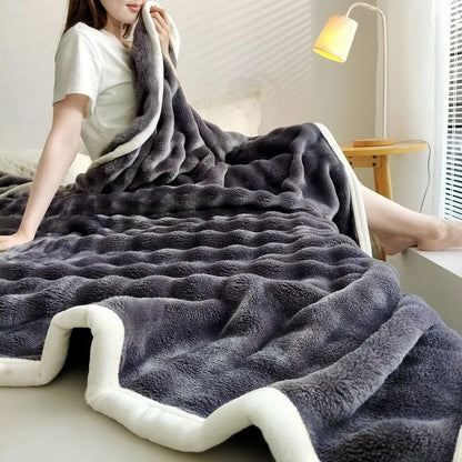 Solid Color Flannel Rabbit Fur Soft Sofa and Bed Blanket