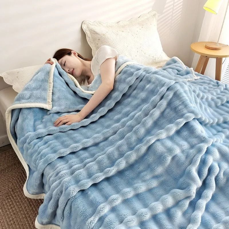 Solid Color Flannel Rabbit Fur Soft Sofa And Bed Blanket 1