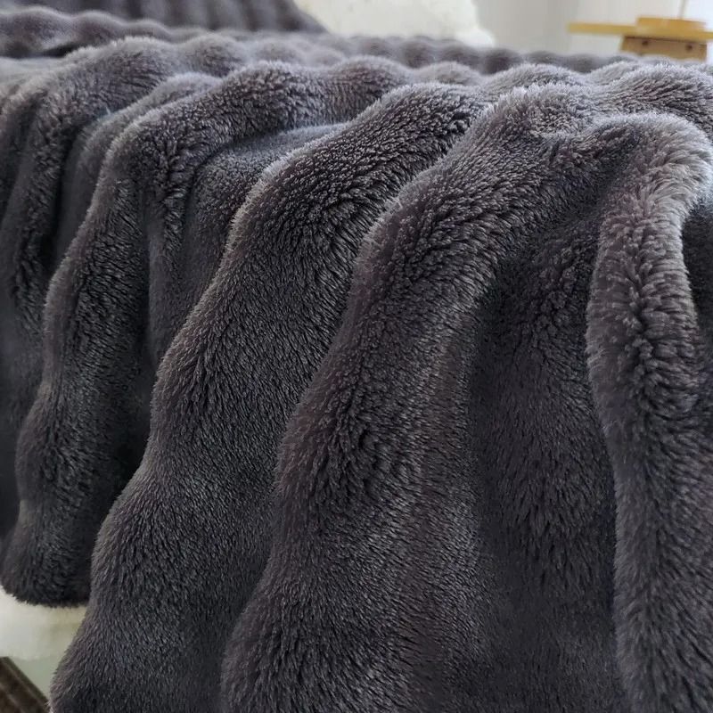 Solid Color Flannel Rabbit Fur Soft Sofa And Bed Blanket 5