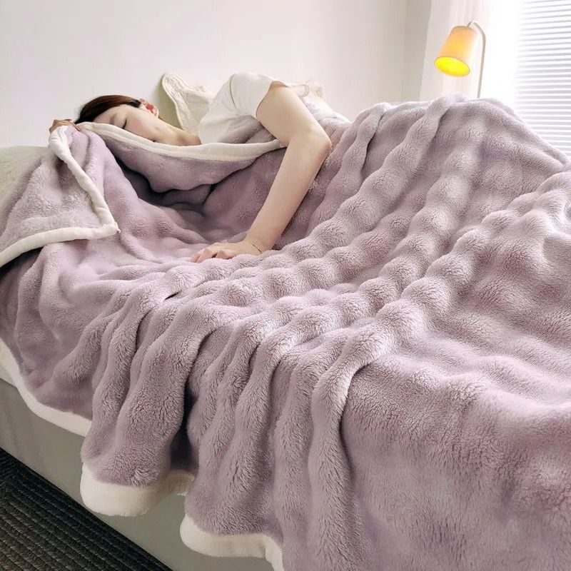Solid Color Flannel Rabbit Fur Soft Sofa And Bed Blanket 6