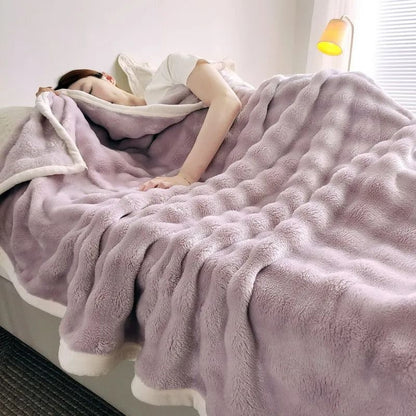 Solid Color Flannel Rabbit Fur Soft Sofa And Bed Blanket 6