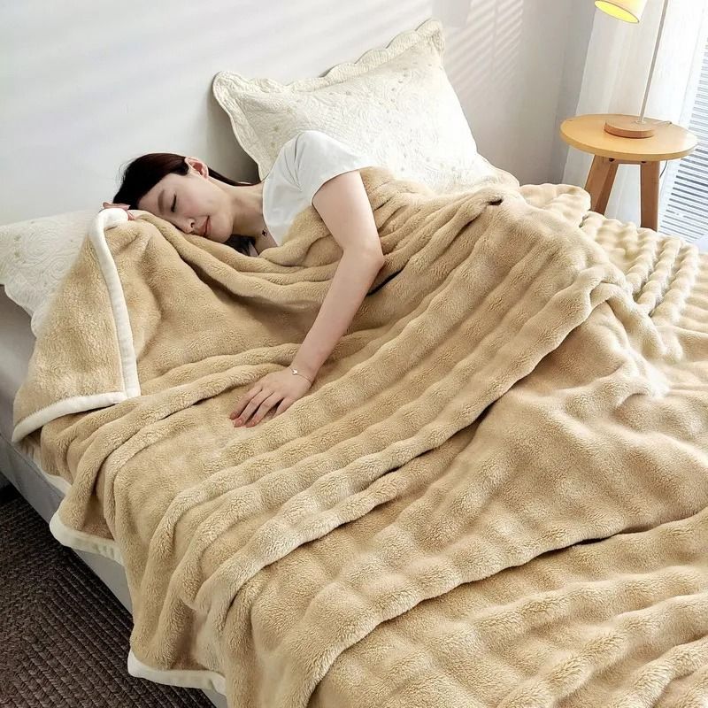 Solid Color Flannel Rabbit Fur Soft Sofa And Bed Blanket 9