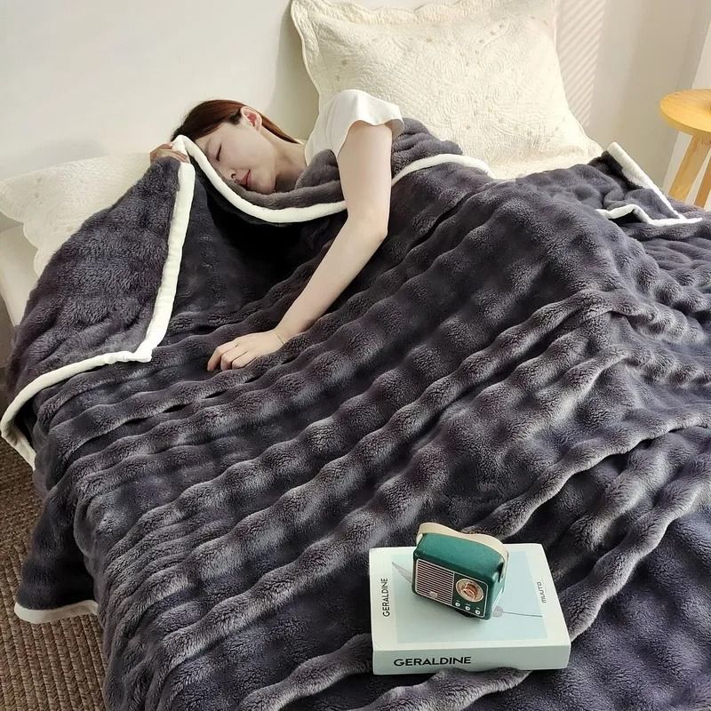Solid Color Flannel Rabbit Fur Soft Sofa And Bed Blanket 12