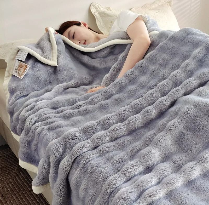 Solid Color Flannel Rabbit Fur Soft Sofa And Bed Blanket 13