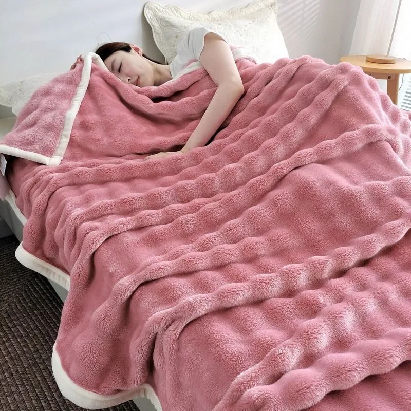 Solid Color Flannel Rabbit Fur Soft Sofa And Bed Blanket 14