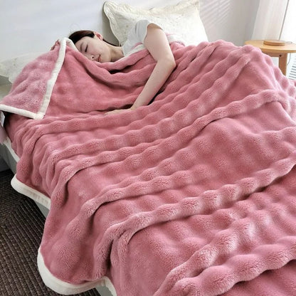 Solid Color Flannel Rabbit Fur Soft Sofa And Bed Blanket 14