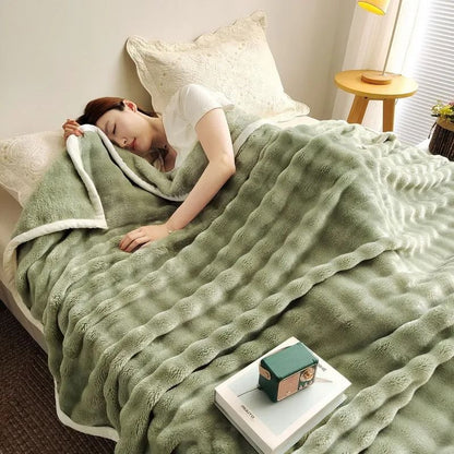 Solid Color Flannel Rabbit Fur Soft Sofa And Bed Blanket 8