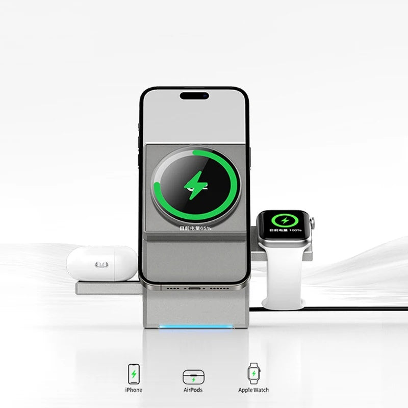 Touch Autorotation MagSafe Magnetic Wireless Charger for Android, iPhone, iWatch & AirPods Fast Charging Dock Station