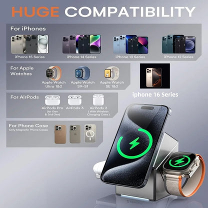 Touch Autorotation MagSafe Magnetic Wireless Charger for Android, iPhone, iWatch & AirPods Fast Charging Dock Station