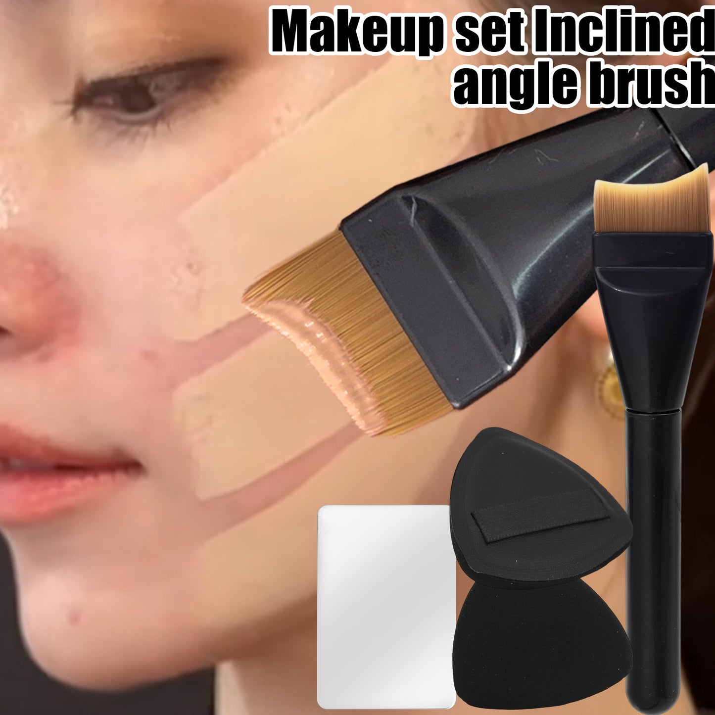 Foundation Makeup Tools Kit, Portable Concealer Brush Powder Puff Cream Palette, Easy Travel Daily Makeup Blending Tool