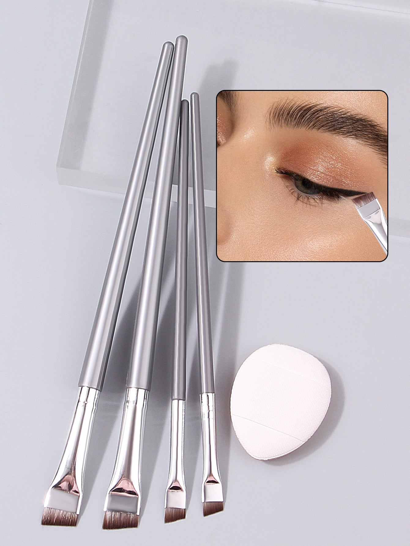 Ultra-thin Fine Eyeliner Eyebrow Brushes, Beginner Eye Detail Makeup Kit, Mini Concealer Finger Powder Puff