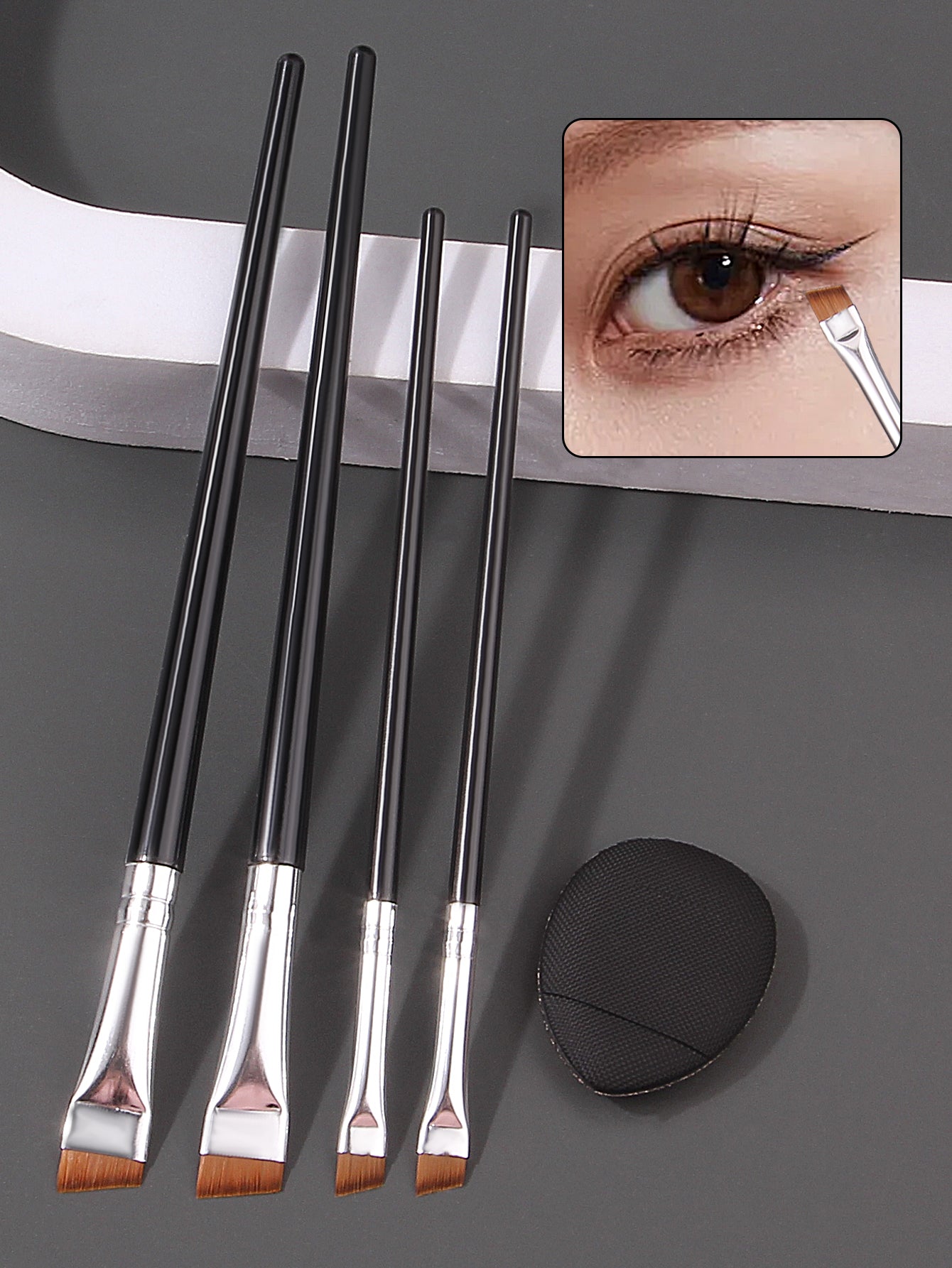 Ultra-thin Fine Eyeliner Eyebrow Brushes, Beginner Eye Detail Makeup Kit, Mini Concealer Finger Powder Puff