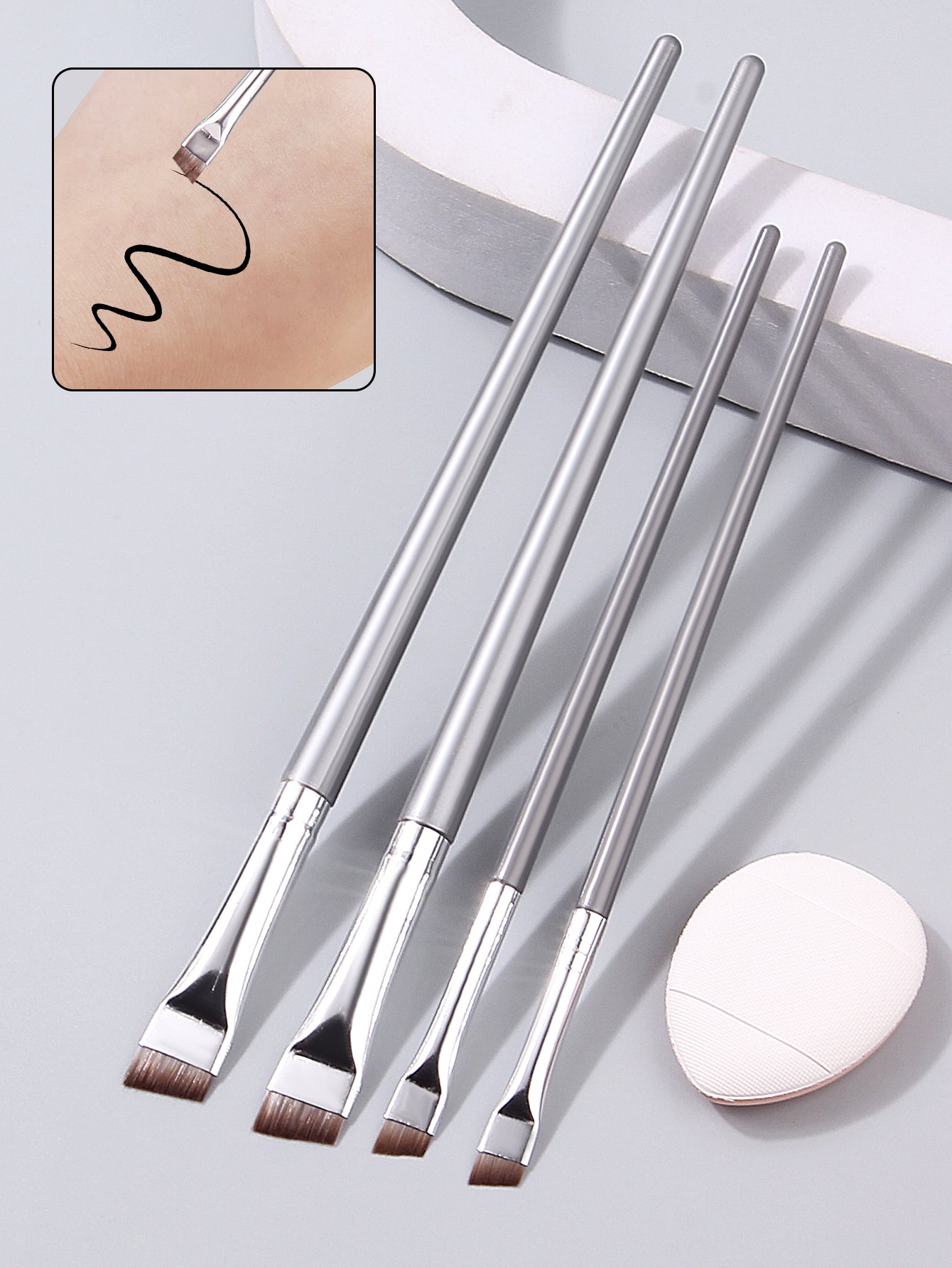 Ultra-thin Fine Eyeliner Eyebrow Brushes, Beginner Eye Detail Makeup Kit, Mini Concealer Finger Powder Puff