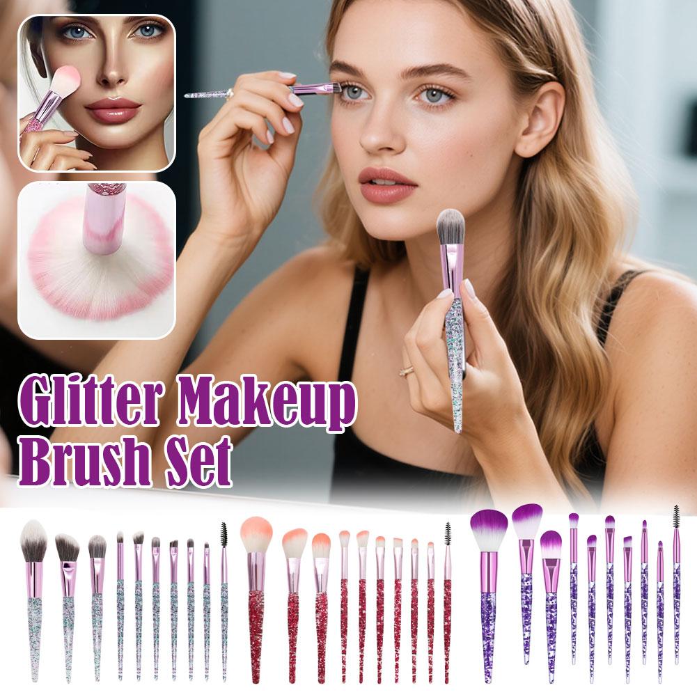 Glitter Crystal Makeup Brush Set, Professional Foundation Concealer Eye Shadow Eyeliner Blush Lip Kit