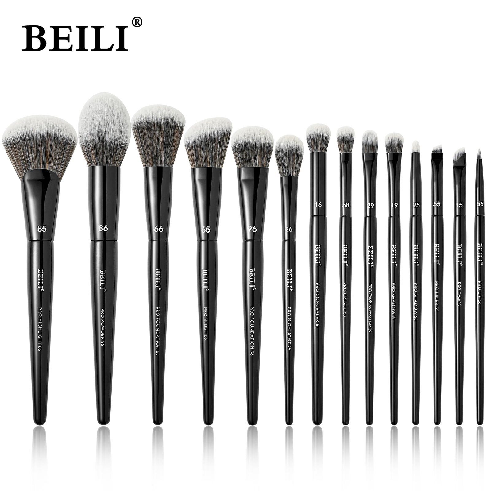 Black Makeup Brush Set Vegan Pro, Powder Foundation Eyeshadow Blush Highlighter, Concealer Eyebrow Brushes Kit