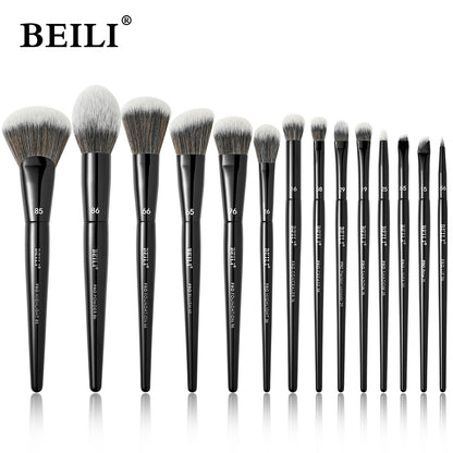 Black Makeup Brush Set Vegan Pro, Powder Foundation Eyeshadow Blush Highlighter, Concealer Eyebrow Brushes Kit