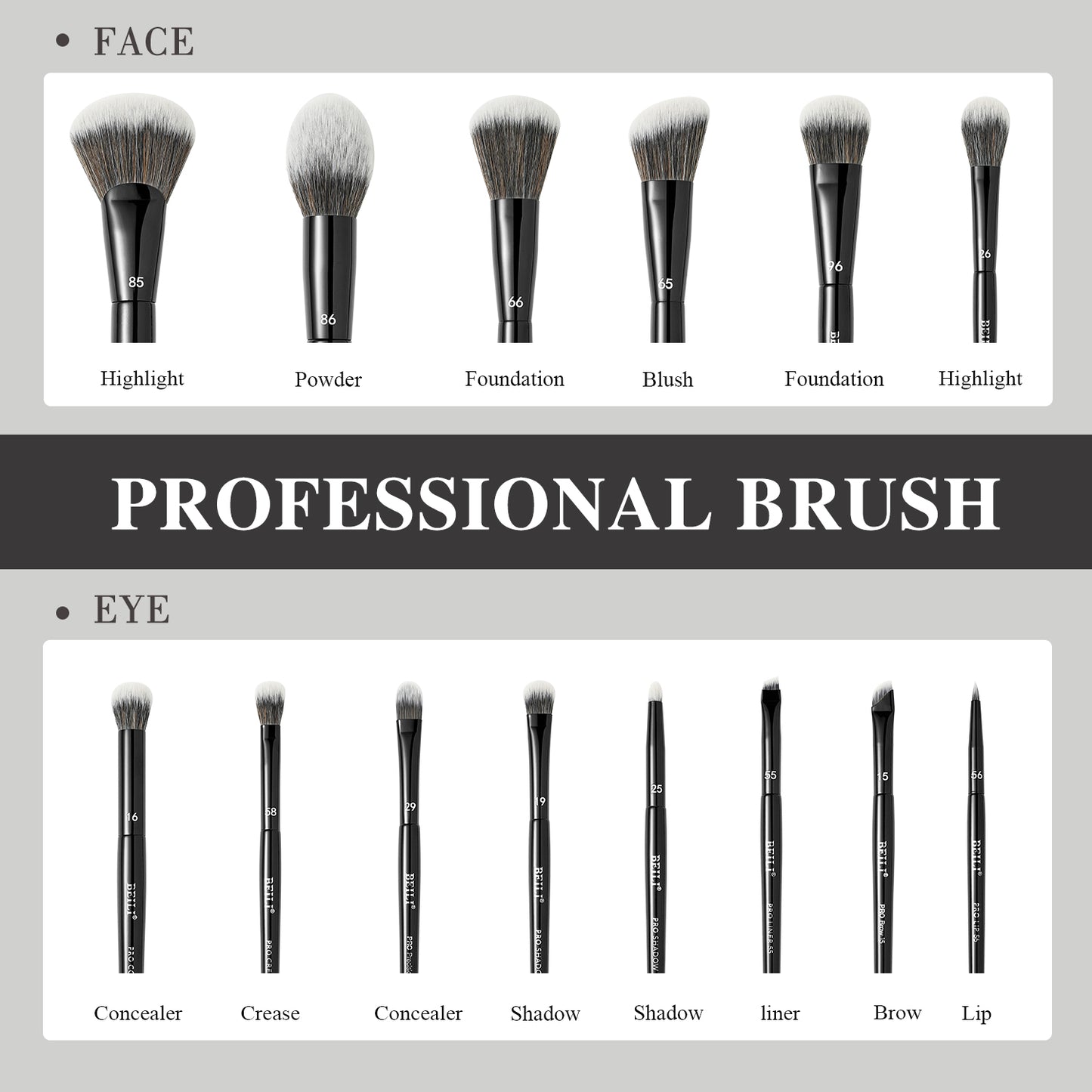 Black Makeup Brush Set Vegan Pro, Powder Foundation Eyeshadow Blush Highlighter, Concealer Eyebrow Brushes Kit