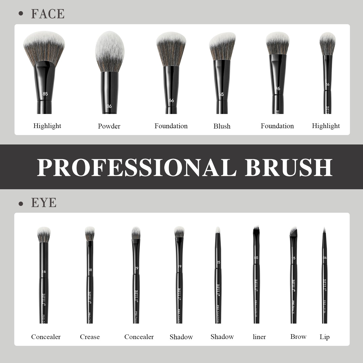 Black Makeup Brush Set Vegan Pro, Powder Foundation Eyeshadow Blush Highlighter, Concealer Eyebrow Brushes Kit