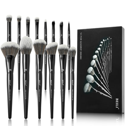 Black Makeup Brush Set Vegan Pro, Powder Foundation Eyeshadow Blush Highlighter, Concealer Eyebrow Brushes Kit