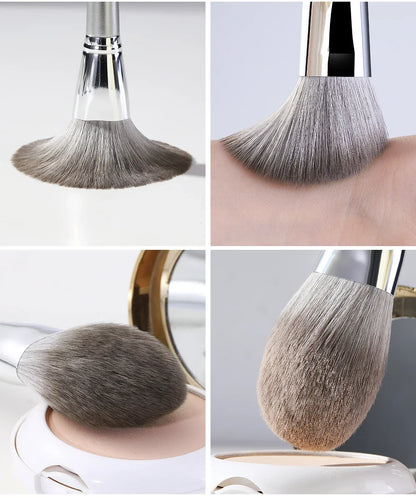 Professional Silver Makeup Brushes Set, Grey Powder Blush Concealer, Eyeshadow Eyeliner Face Beauty Tools