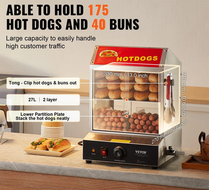 Two Tier Electric Hot Dog Steamer With Bun Warmer 1
