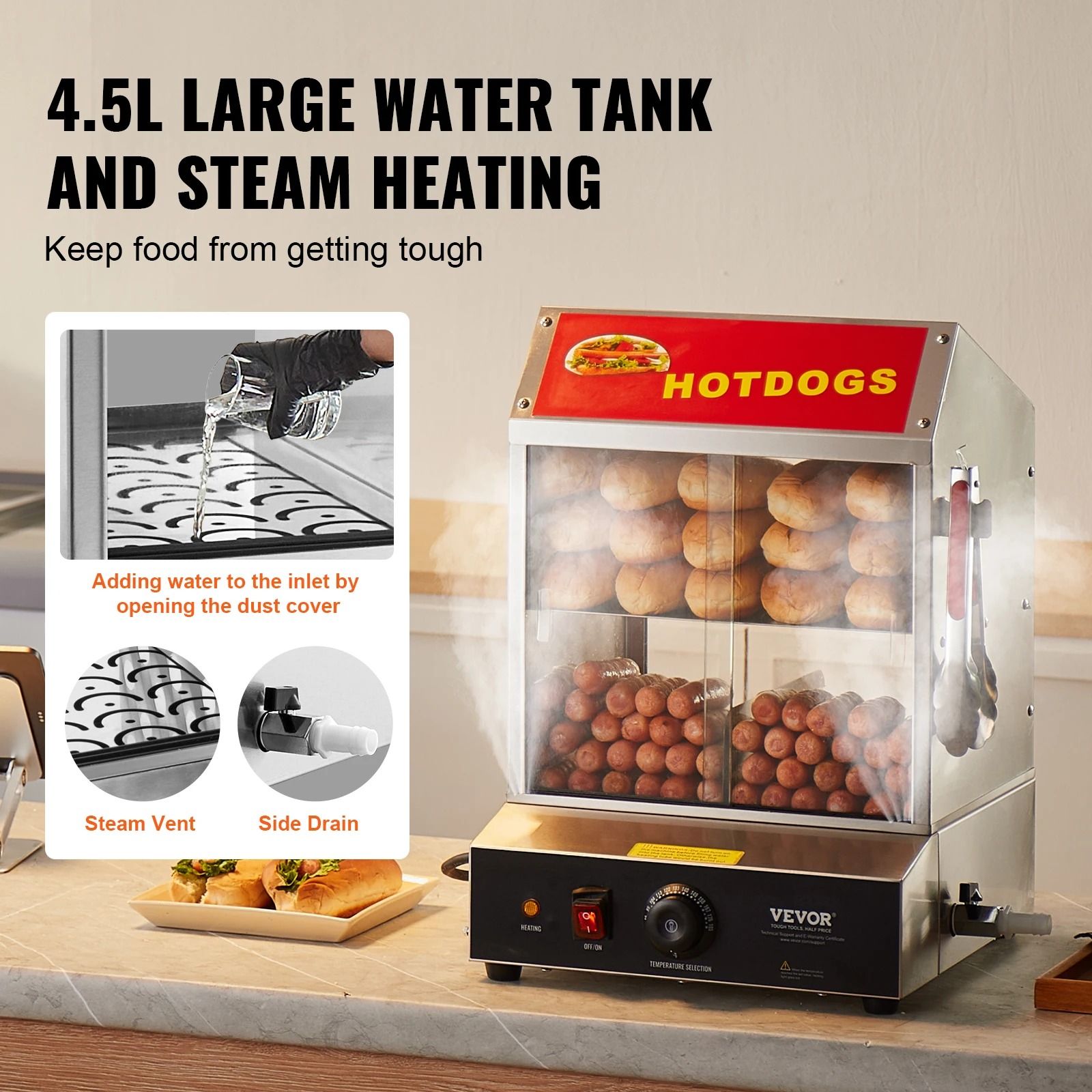 Two Tier Electric Hot Dog Steamer with Bun Warmer