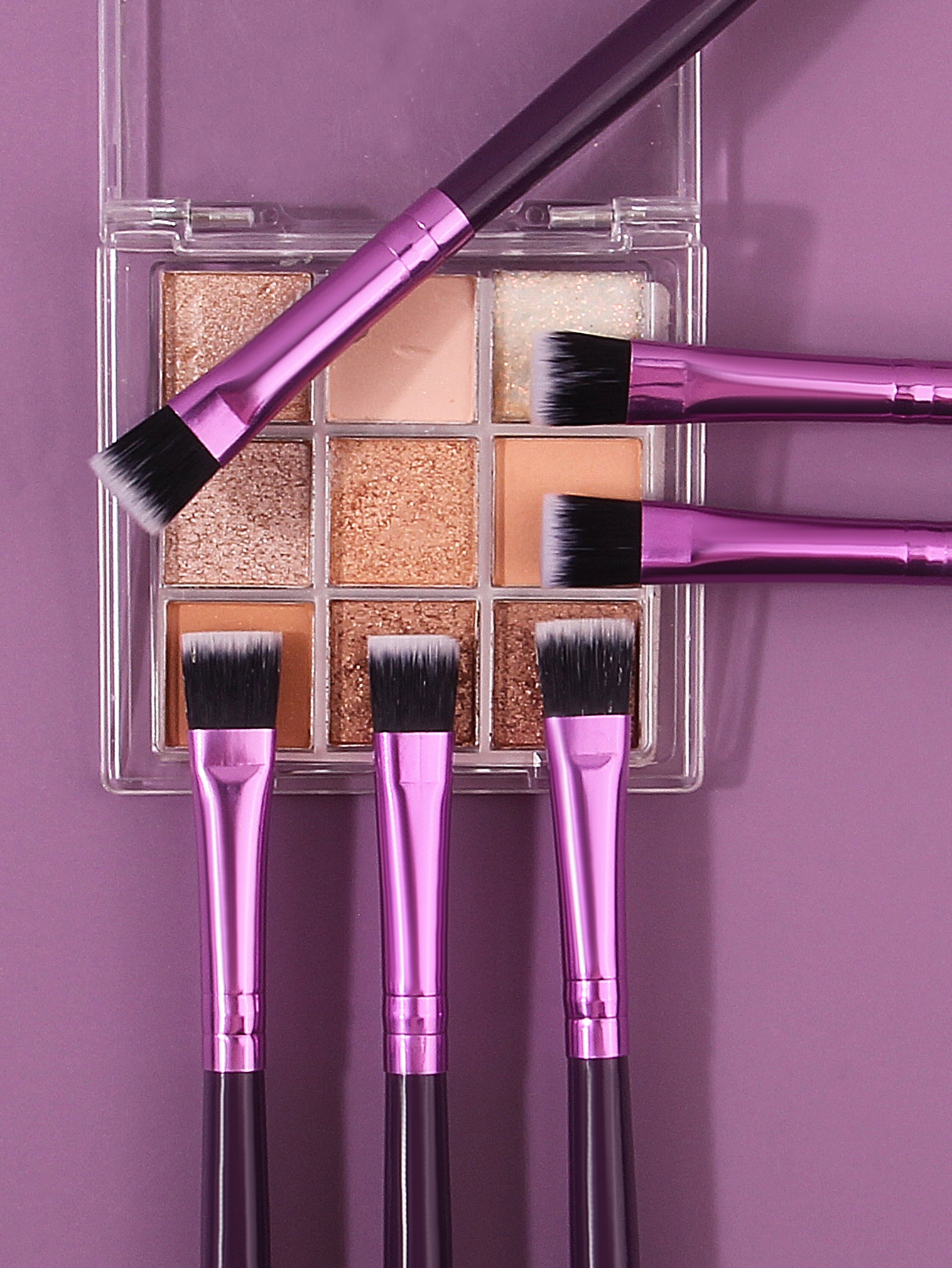 Multi-Purpose Eye Makeup Tool, Purple Wooden-Handled Flat-Head Brush, Eyeshadow Brush, Eyebrow Brush, Concealer Brush