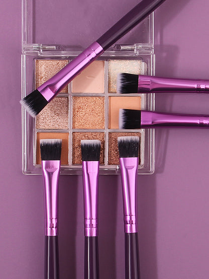 Multi-Purpose Eye Makeup Tool, Purple Wooden-Handled Flat-Head Brush, Eyeshadow Brush, Eyebrow Brush, Concealer Brush
